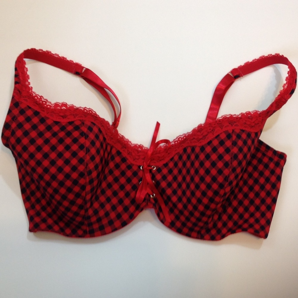 Frederick's Plaid Lace Up Bra Size 42DD/E